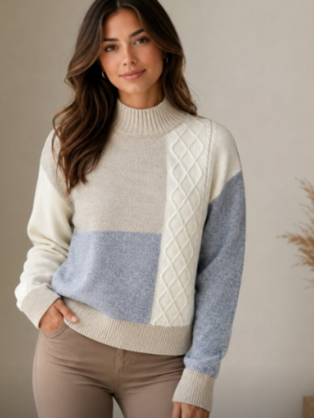 Vineyard Vines Women’s 100% Cashmere Mock Neck Patchwork Colorblock Sweater M